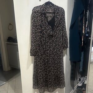 New Look Black Floral Long Sleeve Dress